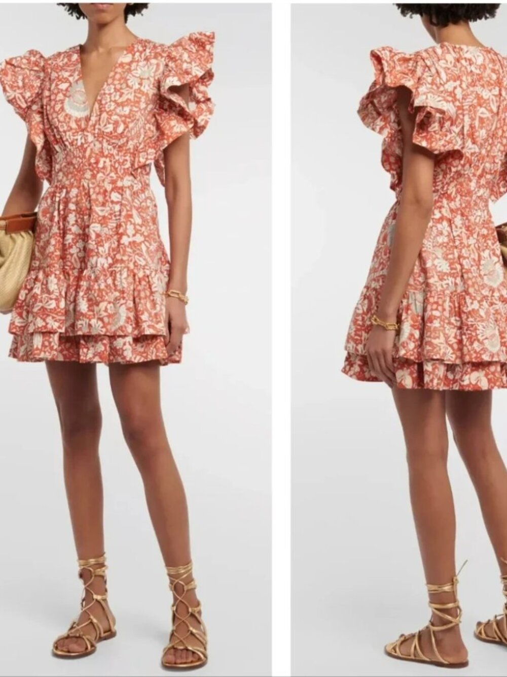 ULLA JOHNSON Kiri Mini Dress Orange Blossom Statement Sleeve Sundress Cotton 10 - Picture 4 of 16